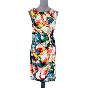 Suzi Chin Dress Womens 12 Floral Stretch Knit Ruched Side Back Contrast Fabric